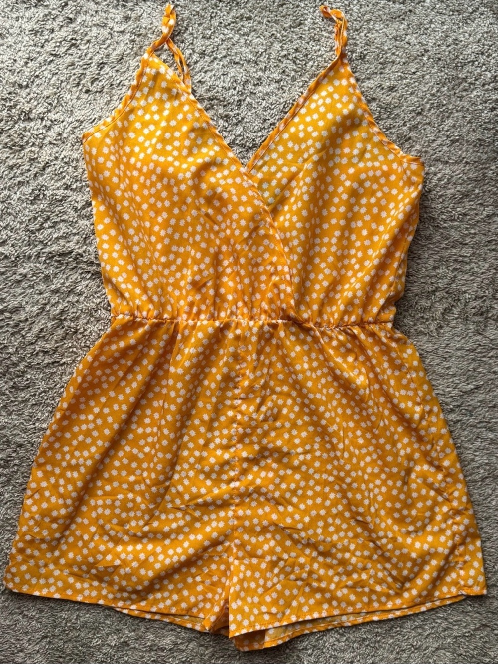 SHEIN Yellow Daisy Print Wrap Front Romper Size Large